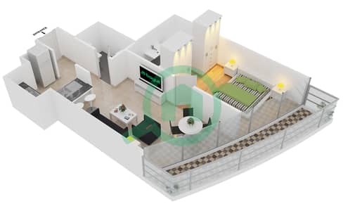 المخططات الطابقية لتصميم الوحدة 1 شقة 1 غرفة نوم - ذا ديستنكشن