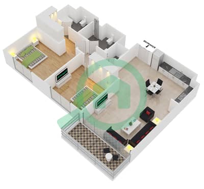 Act Two - 2 Bed Apartments Unit 8 Floor 18-30 Floor plan