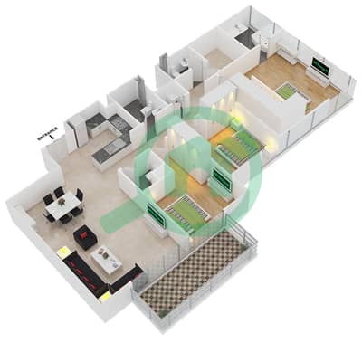 Act Two - 3 Bed Apartments Unit 8 Floor 18-30,32-44 Floor plan