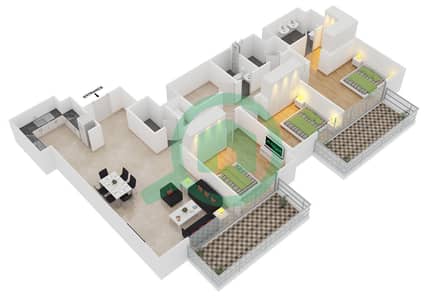 Act Two - 3 Bed Apartments Unit 9 Floor 36-41 Floor plan