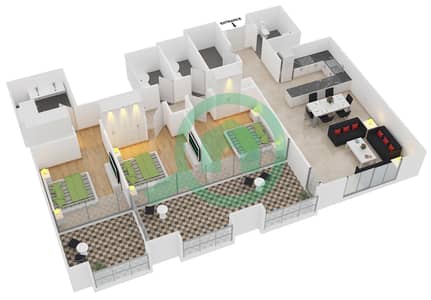 Downtown Views II Tower 1 - 3 Bedroom Apartment Unit 7 FLOOR 37-53 Floor plan