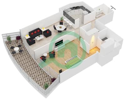 المخططات الطابقية لتصميم الوحدة 7 شقة 1 غرفة نوم - برج زينيث A2