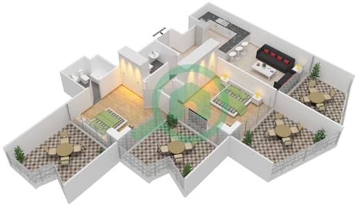 بن غاطي فيوز - 2 غرفة شقق الوحدة 1002 مخطط الطابق