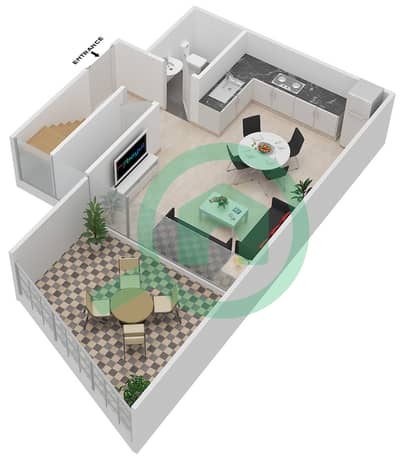 المخططات الطابقية لتصميم الوحدة 904 شقة 1 غرفة نوم - بن غاطي فيوز