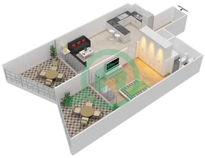 بن غاطي فيوز - 1 غرفة شقق الوحدة 308 مخطط الطابق