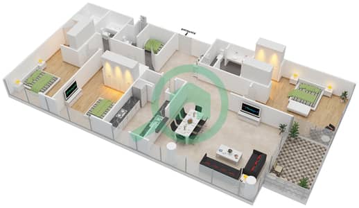 Марина Квэйз Ист - Апартамент 3 Cпальни планировка Гарнитур, анфилиада комнат, апартаменты, подходящий 10 FLOOR 2,3