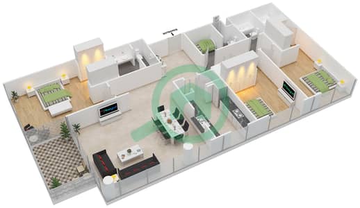 المخططات الطابقية لتصميم التصميم 1 FLOOR 2,3 شقة 3 غرف نوم - مارينا كواي إيست