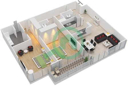 المخططات الطابقية لتصميم التصميم 6 FLOOR 3 شقة 2 غرفة نوم - مارينا كواي إيست