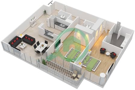 المخططات الطابقية لتصميم التصميم 5 FLOOR 3 شقة 2 غرفة نوم - مارينا كواي إيست