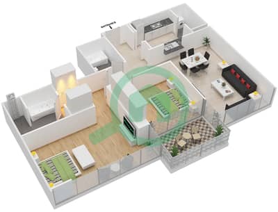 المخططات الطابقية لتصميم التصميم 2 FLOOR 2,3 شقة 2 غرفة نوم - مارينا كواي إيست