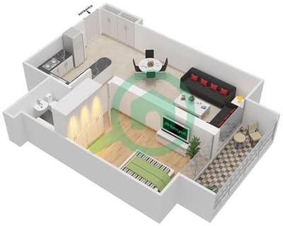 المخططات الطابقية لتصميم الوحدة 9 شقة 1 غرفة نوم - مارينا دايموند 6