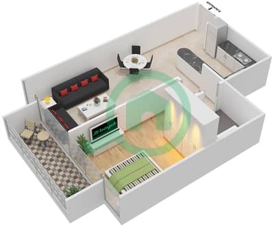 المخططات الطابقية لتصميم الوحدة 4 شقة 1 غرفة نوم - مارينا دايموند 6