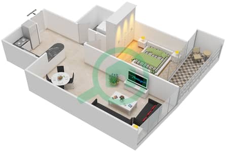 المخططات الطابقية لتصميم الوحدة 5 شقة 1 غرفة نوم - مارينا دايموند 6
