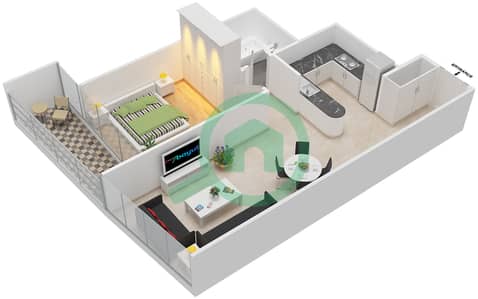 المخططات الطابقية لتصميم الوحدة 8 شقة 1 غرفة نوم - مارينا دايموند 6