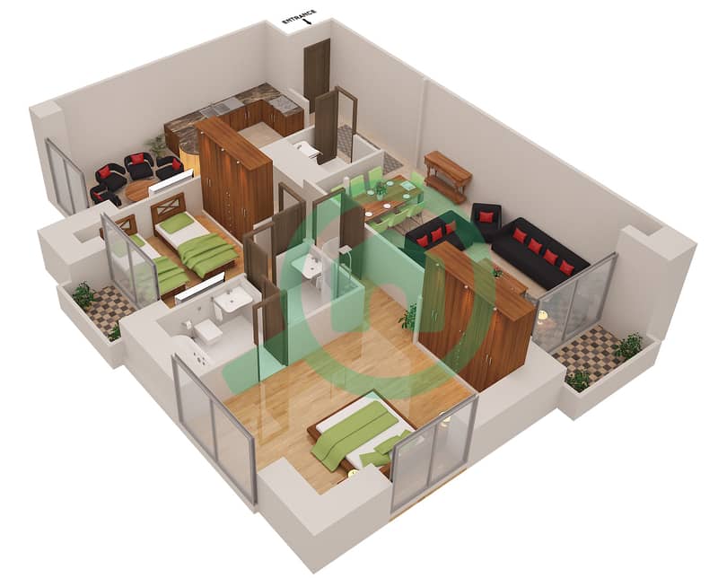 Floor Plans For Unit 1 2 Bedroom Apartments In Princess Tower