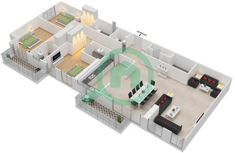 Marina Arcade Tower - 3 Bed Apartments Unit 3301 Floor plan