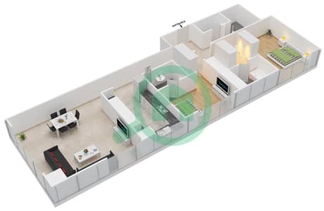 المخططات الطابقية لتصميم الوحدة 3102 شقة 2 غرفة نوم - برج مارينا أركيد