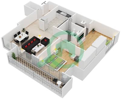 المخططات الطابقية لتصميم الوحدة 507 شقة 2 غرفة نوم - برج مارينا أركيد