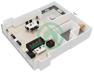 المخططات الطابقية لتصميم الوحدة 203 شقة 1 غرفة نوم - برج مارينا أركيد