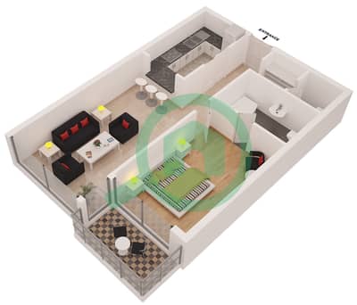 المخططات الطابقية لتصميم الوحدة 6 شقة 1 غرفة نوم - أيريس بلو