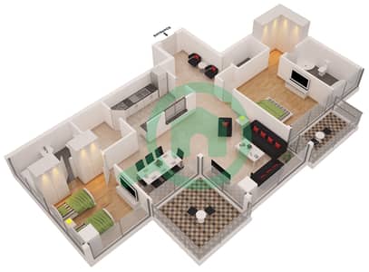 المخططات الطابقية لتصميم الوحدة 5 شقة 2 غرفة نوم - أيريس بلو