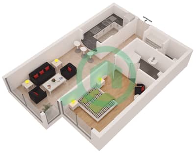 المخططات الطابقية لتصميم الوحدة 4 شقة 1 غرفة نوم - أيريس بلو