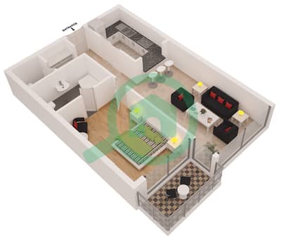 Iris Blue - 1 Bed Apartments Unit 3 Floor 2-23 Floor plan