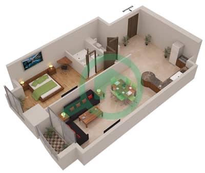 المخططات الطابقية لتصميم النموذج / الوحدة 2D/12 شقة 1 غرفة نوم - إيليت ريزيدنس