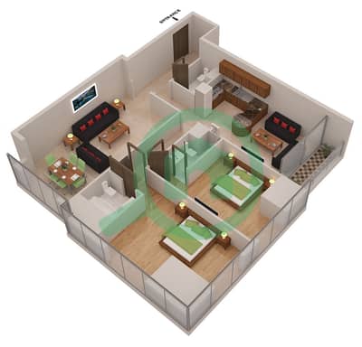 المخططات الطابقية لتصميم النموذج / الوحدة 1D/11 شقة 2 غرفة نوم - إيليت ريزيدنس