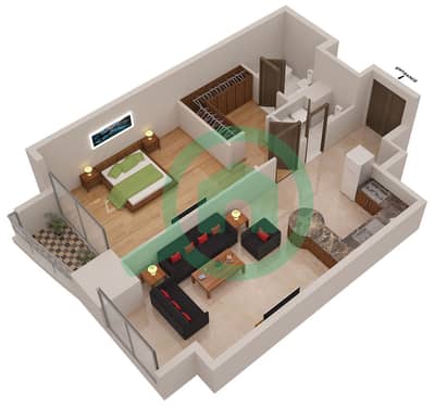 المخططات الطابقية لتصميم النموذج / الوحدة 3B/10 شقة 1 غرفة نوم - إيليت ريزيدنس