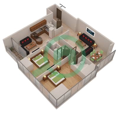المخططات الطابقية لتصميم النموذج / الوحدة 1C/8 شقة 2 غرفة نوم - إيليت ريزيدنس