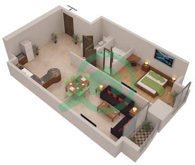 المخططات الطابقية لتصميم النموذج / الوحدة 2B/7 شقة 1 غرفة نوم - إيليت ريزيدنس