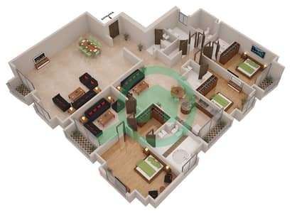 精英公寓 - 3 卧室顶楼公寓类型／单位2B/4戶型图