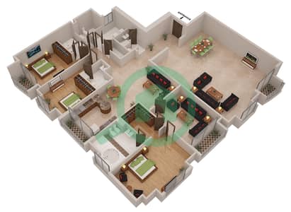 精英公寓 - 3 卧室顶楼公寓类型／单位2A/3戶型图