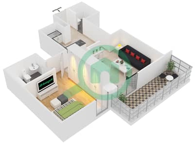 المخططات الطابقية لتصميم الوحدة 6 شقة 1 غرفة نوم - برج كونتيننتال