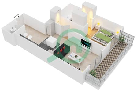 المخططات الطابقية لتصميم الوحدة 5 شقة 1 غرفة نوم - برج كونتيننتال
