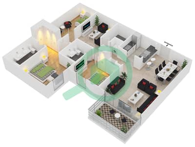 Al Majara 5 - 3 Bed Apartments Unit 9 Floor 1 Floor plan