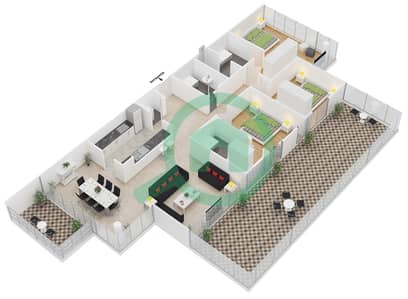 Al Majara 5 - 3 Bed Apartments Unit 8 Floor 1 Floor plan