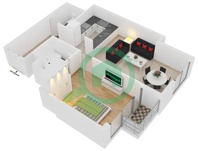 المخططات الطابقية لتصميم الوحدة 8 شقة 1 غرفة نوم - برج الحبتور