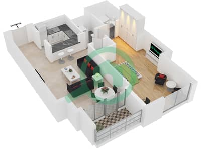 المخططات الطابقية لتصميم الوحدة 7 شقة 1 غرفة نوم - برج الحبتور