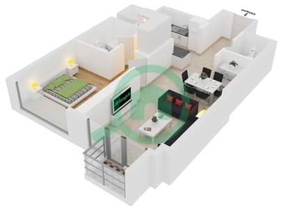 المخططات الطابقية لتصميم الوحدة 5 شقة 1 غرفة نوم - برج الحبتور