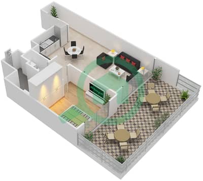 المخططات الطابقية لتصميم الوحدة 1 شقة 1 غرفة نوم - بارك هايتس 2
