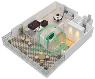 المخططات الطابقية لتصميم الوحدة 2 شقة 1 غرفة نوم - بارك هايتس 2