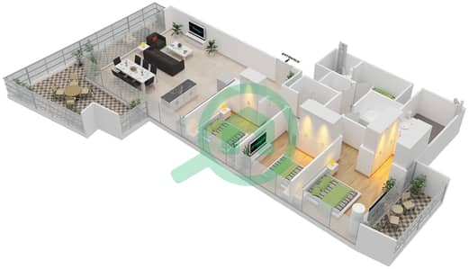 المخططات الطابقية لتصميم الوحدة 4 FLOOR 2-25 شقة 3 غرف نوم - بيتش فيستا 1