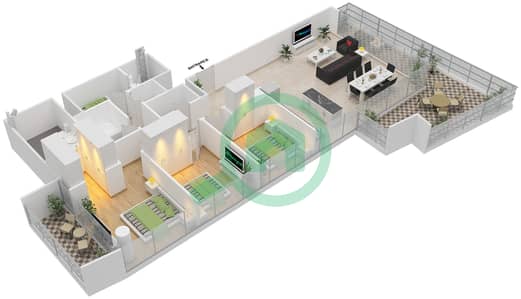 المخططات الطابقية لتصميم الوحدة 7 FLOOR 2-25 شقة 3 غرف نوم - بيتش فيستا 1