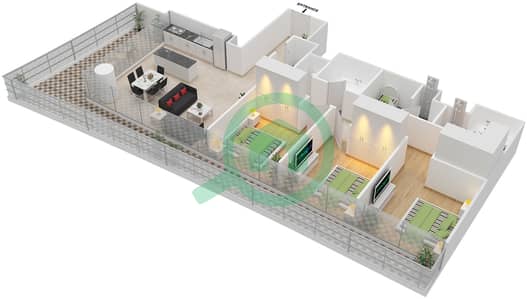 المخططات الطابقية لتصميم الوحدة 6 FLOOR 2-14 شقة 3 غرف نوم - بيتش فيستا 2