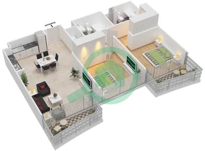 المخططات الطابقية لتصميم الوحدة 5 FLOOR 2-14 شقة 2 غرفة نوم - بيتش فيستا 2