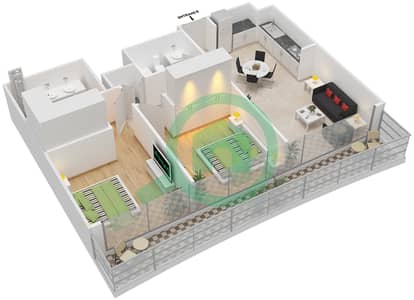 المخططات الطابقية لتصميم الوحدة 2 FLOOR 2-25 شقة 2 غرفة نوم - بيتش فيستا 1