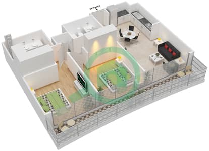 海滩风光1号塔 - 2 卧室公寓单位2 FLOOR 2-25戶型图