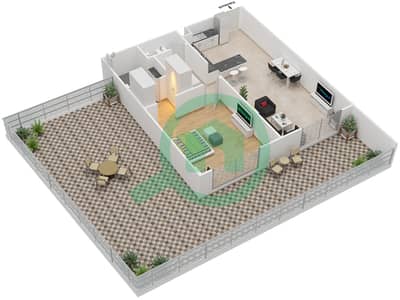 المخططات الطابقية لتصميم الوحدة 117 شقة 1 غرفة نوم - فينسيتور بوليفارد